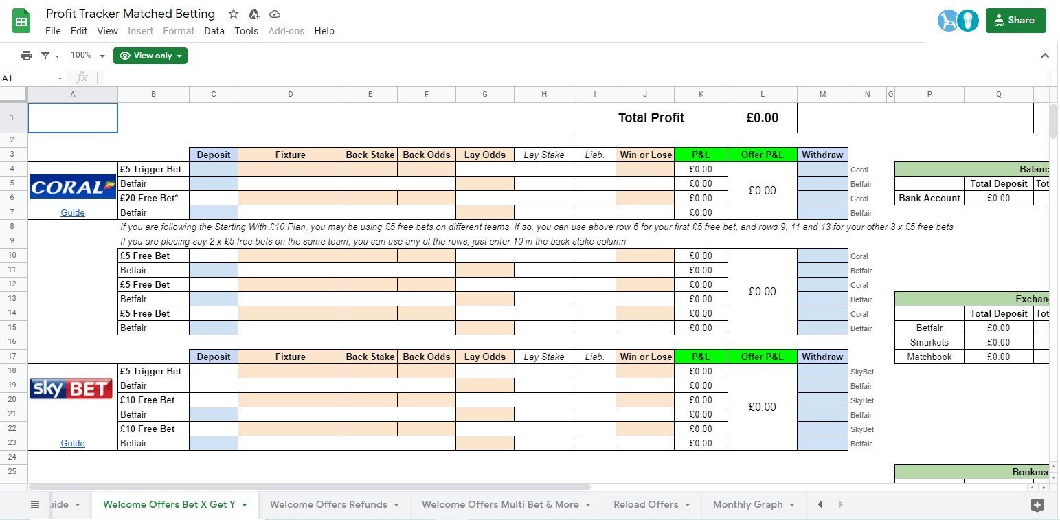 Matched Sports Betting Spreadsheet
